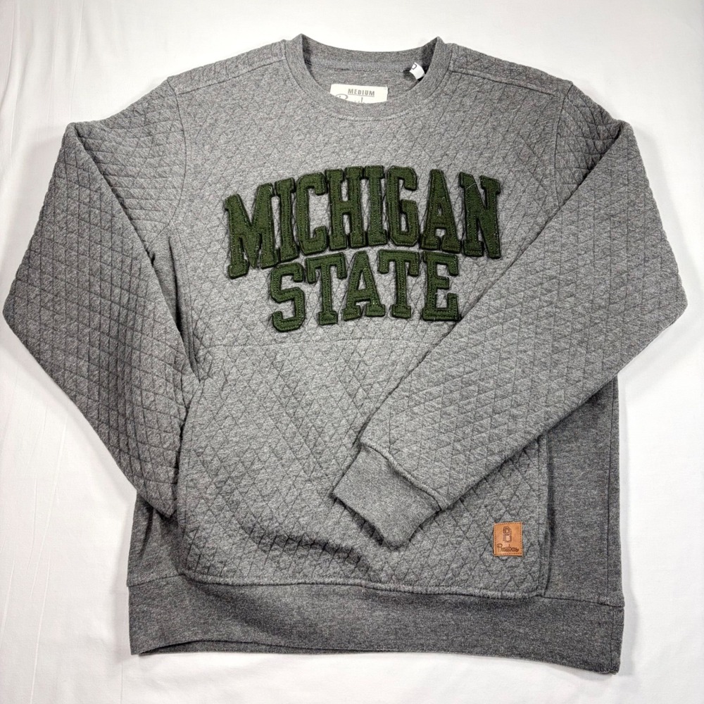 Michigan State Spartans Sweatshirt Mens Medium Pressbox Gray Quilted Pullover
